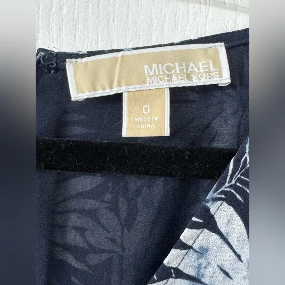 Michael Kors Women's Bali Palm Printed Georgette Cutout Dress Midnight Blue